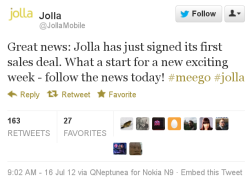 Анонс сделки с D.Phone в твиттере Jolla Mobile