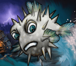 Рыбка Puffy, талисман OpenBSD, в шторм