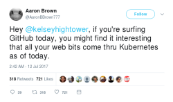 Твит Aaron Brown про Kubernetes
