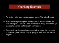 Слайд из презентации Джордана Хаббарда относительно планов по модернизации init-системы