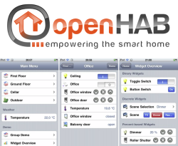 Логотип openHAB и интерфейс iOS-приложения