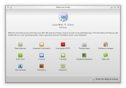 Окно приветствия при первом входе в Linux Mint 17