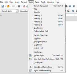 Меню стилей в LibreOffice 5.1 Writer